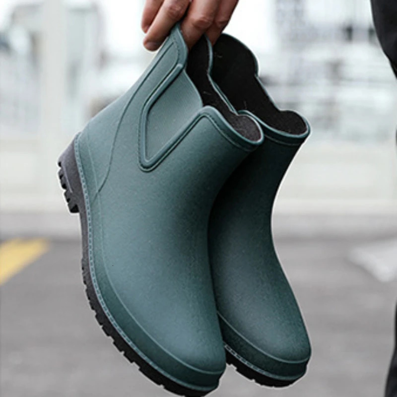 Short Mens Rain Boots Waterproof Mens Rubber Shoes Comfortable Mens Fishing Boots Work Male Safety Shoes Botas Para Hombre 240607