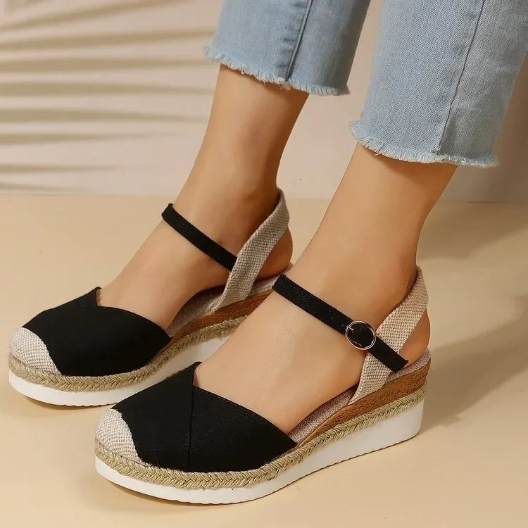 Women Closed Toe Wedge Sandals Women Summer Buckle Strap Gladiator Shoes Woman Fashion Espadrilles Platform Sandalias Mujer 240528