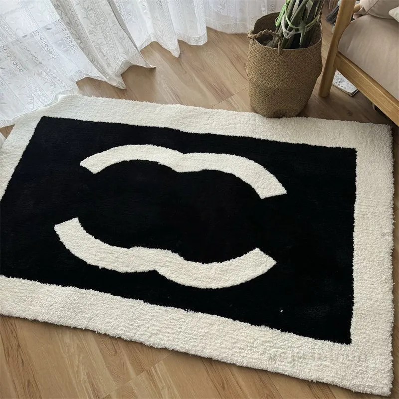 Designer black and white carpet, French classic logo, rectangular carpet, bedside carpet, anti fouling home decoration, imitation cashmere floor mat
