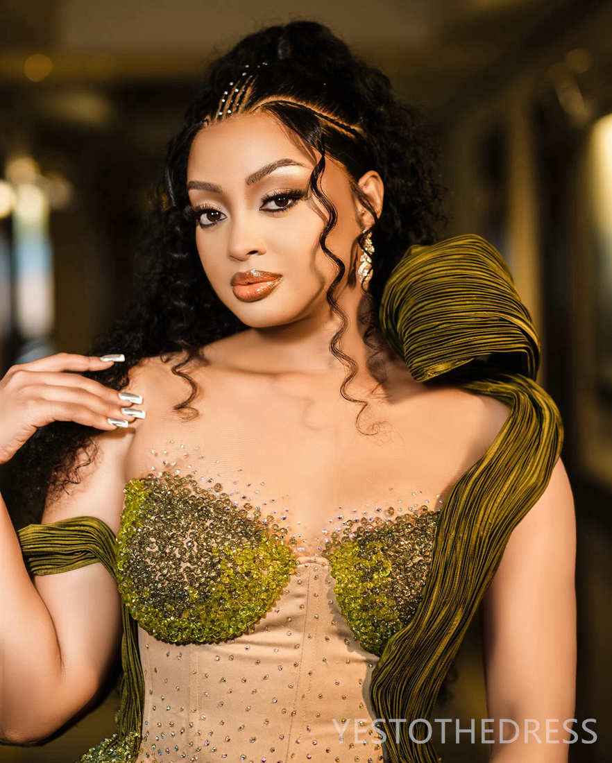 R&W 2024 Green Plus Size Prom for Special Ocns Sheer Neck Mermaid Illusion Promdress Evening Dresses Elegant Birthday Dress Second Reception Gowns AM1