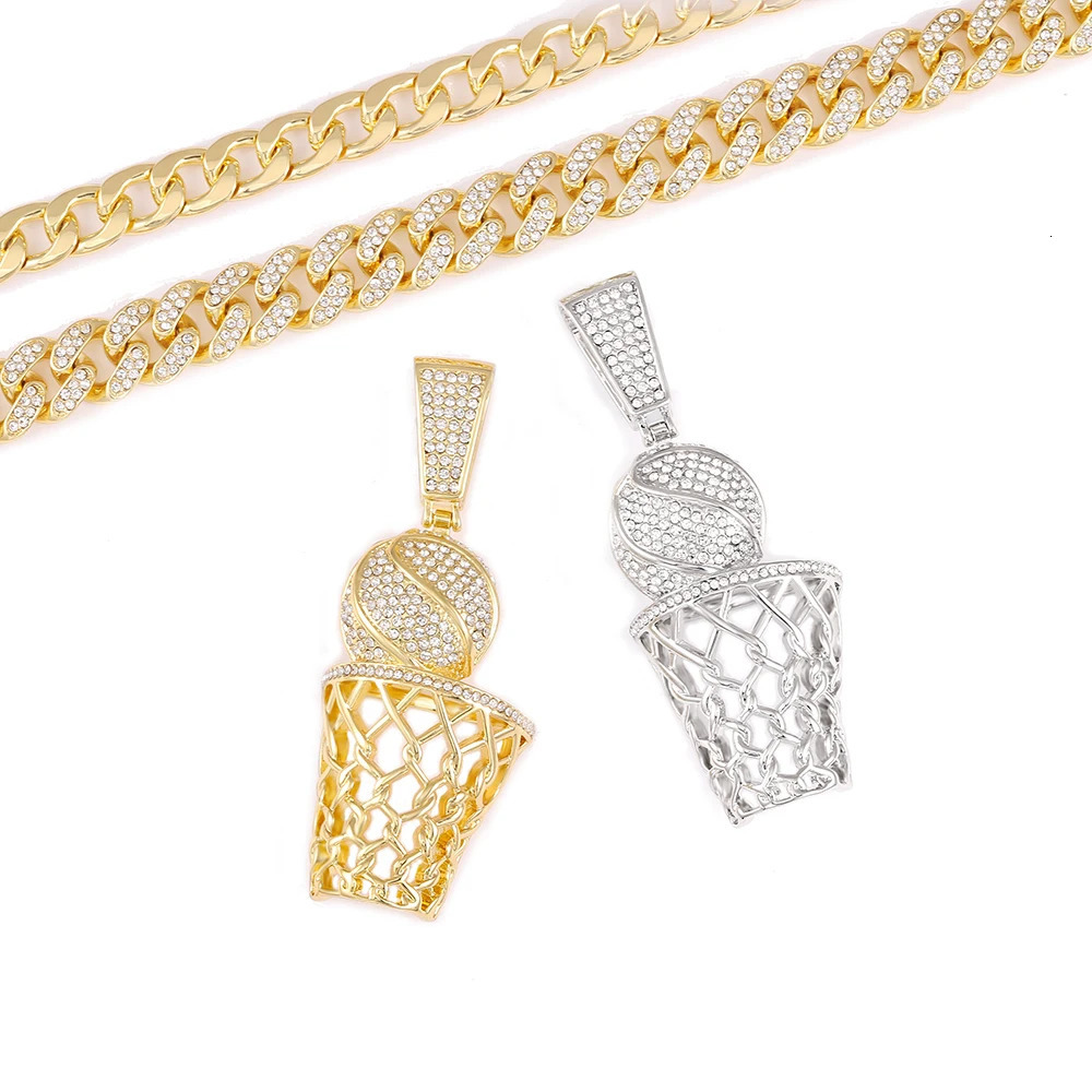 Fashion Hip Hop Cuban link Chain Pendant Necklace Basketball Frame Necklaces For Men Boy Long Chain Necklace Jewellery Gift 240531