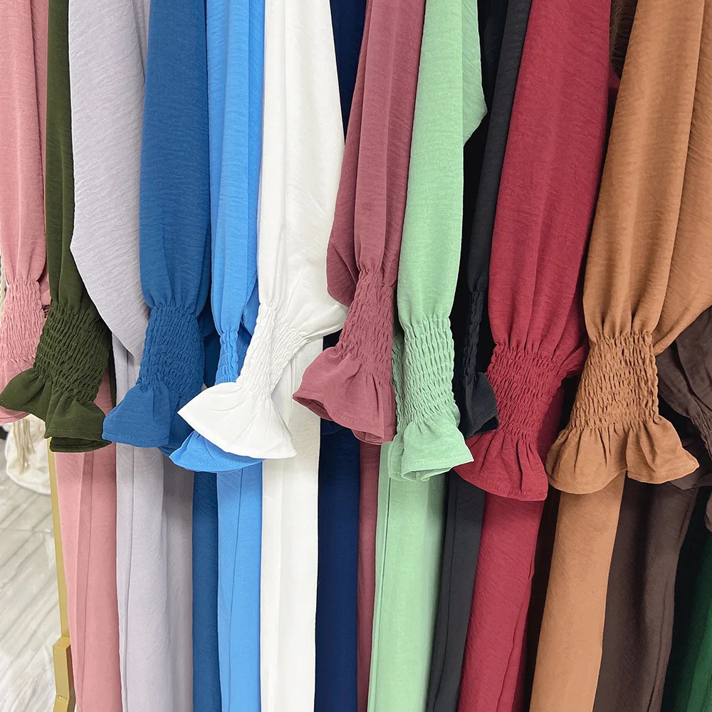 Prayer Dress Solid Color Jazz Crepe Dubai Turkish Muslim Abaya Loose Islamic Clothing Women Modest Outfits Ramadan Eid Hijabi 240529