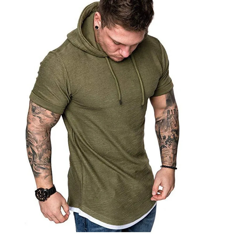 Summer Casual Sports T Shirt Hoodies Clothing for Men Mens Fashion Hooded Solid Color ShortSleeved Tshirt MY073 240601