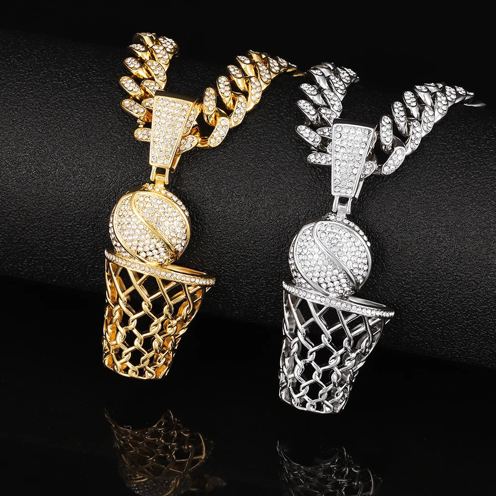 Fashion Hip Hop Cuban link Chain Pendant Necklace Basketball Frame Necklaces For Men Boy Long Chain Necklace Jewellery Gift 240531