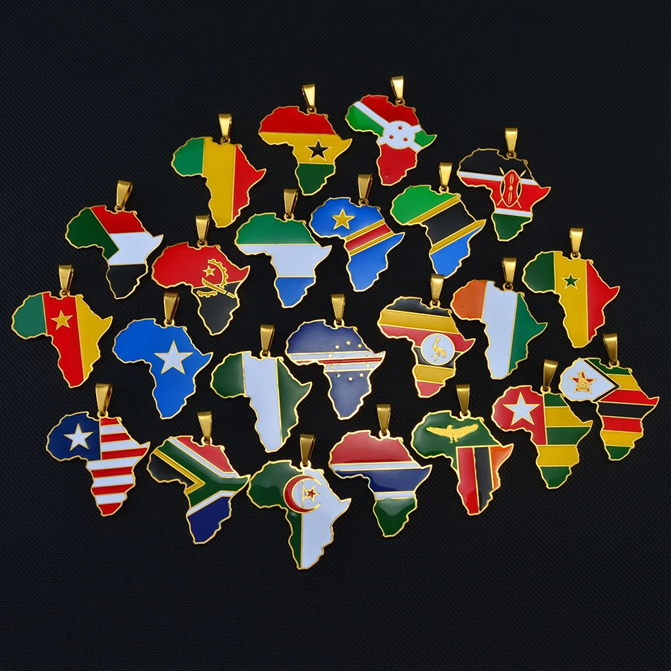 Anniyo 3.8CM Hip-hop Africa Map Pendant Necklace Jewelry Ghana Nigeria Congo Sudan Somalia Uganda Zimbabwe Zambia Liberia#207921 240601