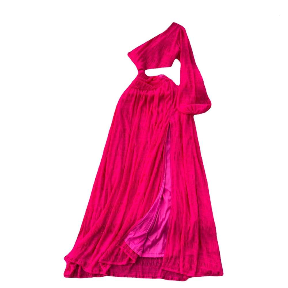 Royal Sister Goddess Style High end Dress Sexy Mind Machine Hollow out Diagonal Collar Off the Shoulder Split Waist French Holiday Dress