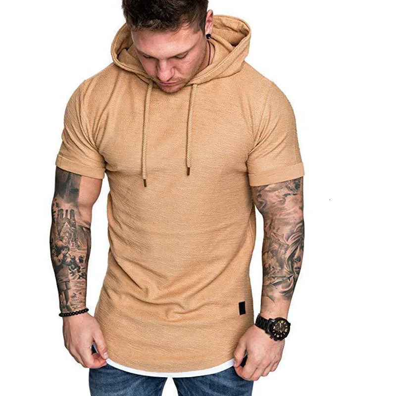 Summer Casual Sports T Shirt Hoodies Clothing for Men Mens Fashion Hooded Solid Color ShortSleeved Tshirt MY073 240601
