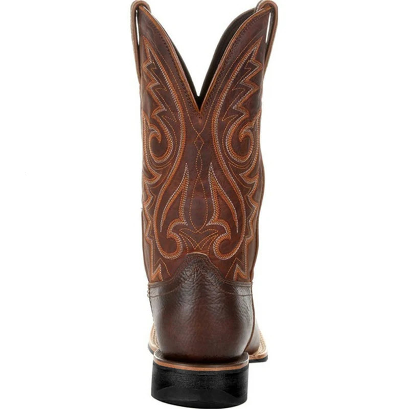 Western Cowboy Black Brown Faux Leather Winter Shoes Retro Embroidered Men Mid-calf Boots Plus Size 48 Botas 240601
