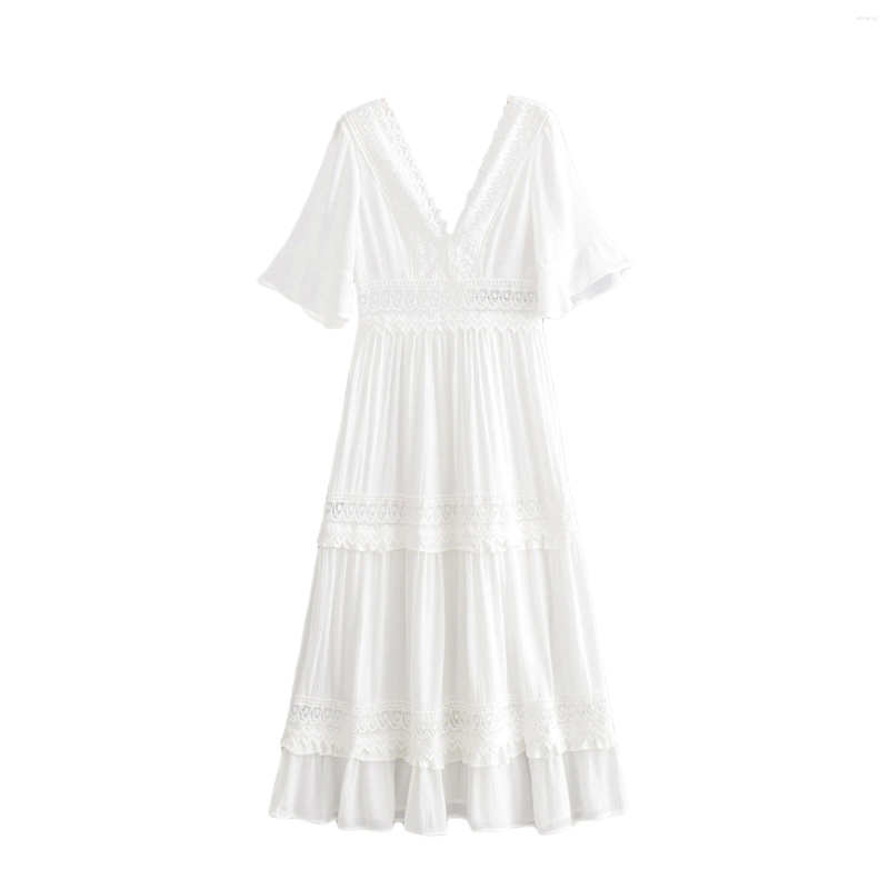 Casual Dresses Women Fashion Lace Backless Dress Stylish Ruffle Sleeve Vacation For Lades Female