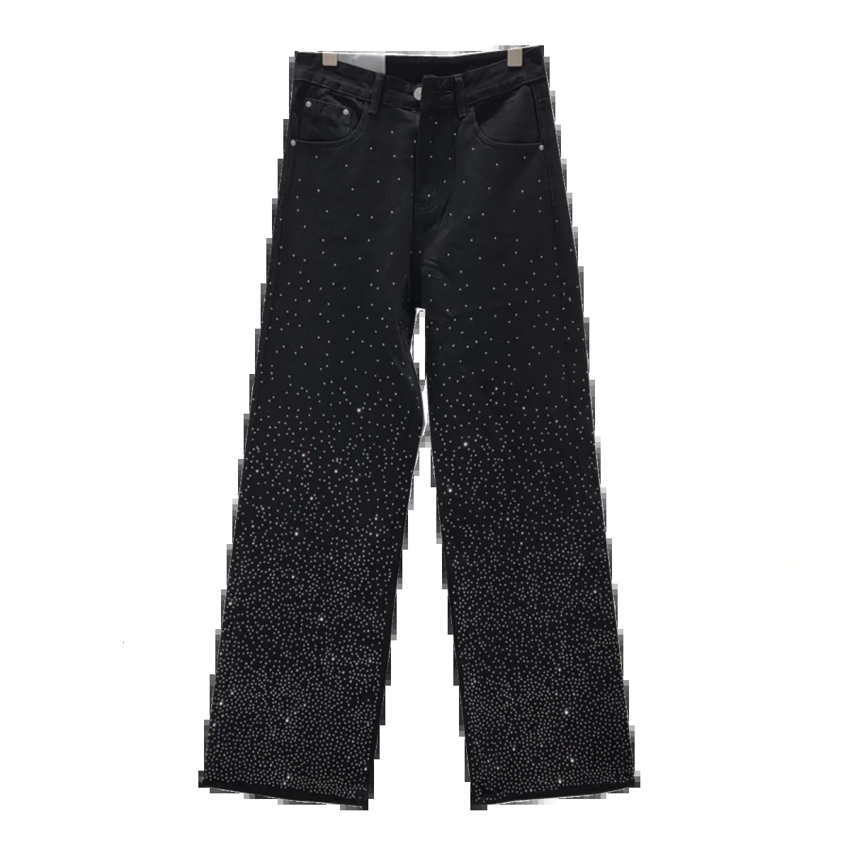 Rhinestone Black High Waist Jeans for Women Spring Autumn Loose AllMatching Straight Wide Leg Casual Mopping Pants 240601