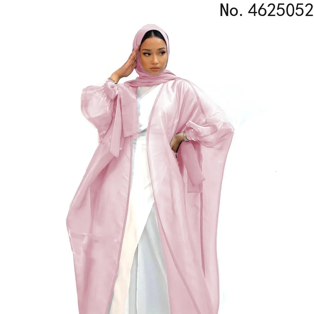 Eid Abaya Dubai Puff Sleeves Muslim Dress Silky Turkey Kaftans for WomenRobe Kimono Islam Abayas Femme Musulmane African 240529