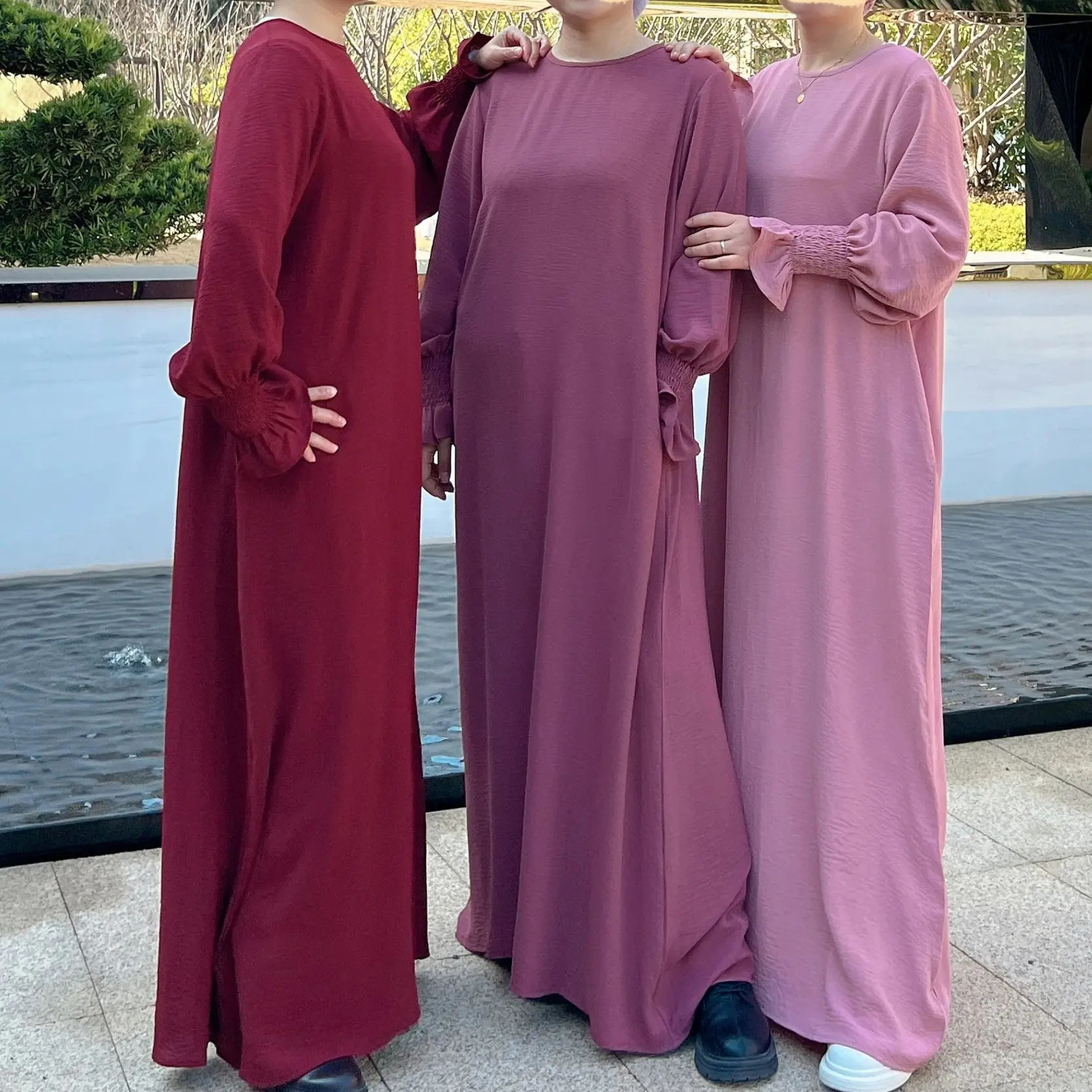 Prayer Dress Solid Color Jazz Crepe Dubai Turkish Muslim Abaya Loose Islamic Clothing Women Modest Outfits Ramadan Eid Hijabi 240529