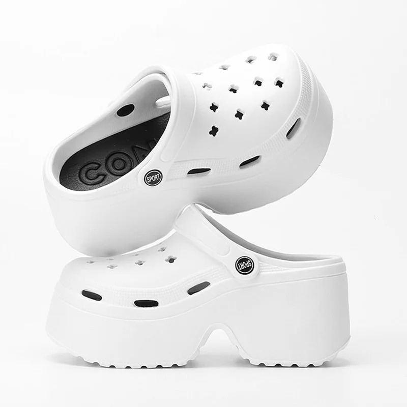 2024 Short and Fat Platform Sandals Summer Beach Thick Sole Sliding Womens Black and White Wedge High Heel Sandals Garden Shoes 240531