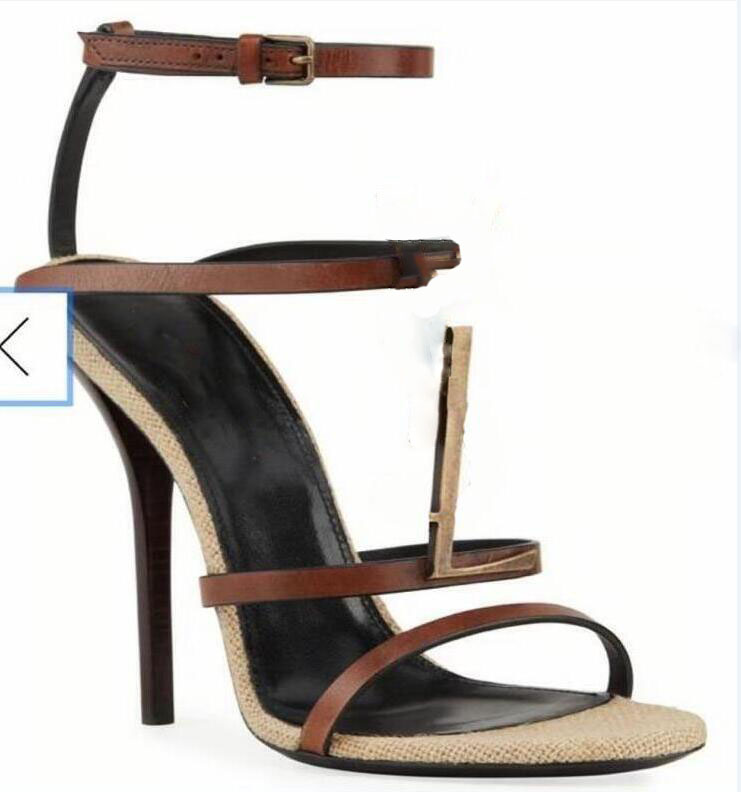 New Women Designer Sandals Wedge Espadrilles Black logo in Leather 10 CM High Heels with Adjustable Buckle Wedding Dress Lady Shoes designer shoes bag tn