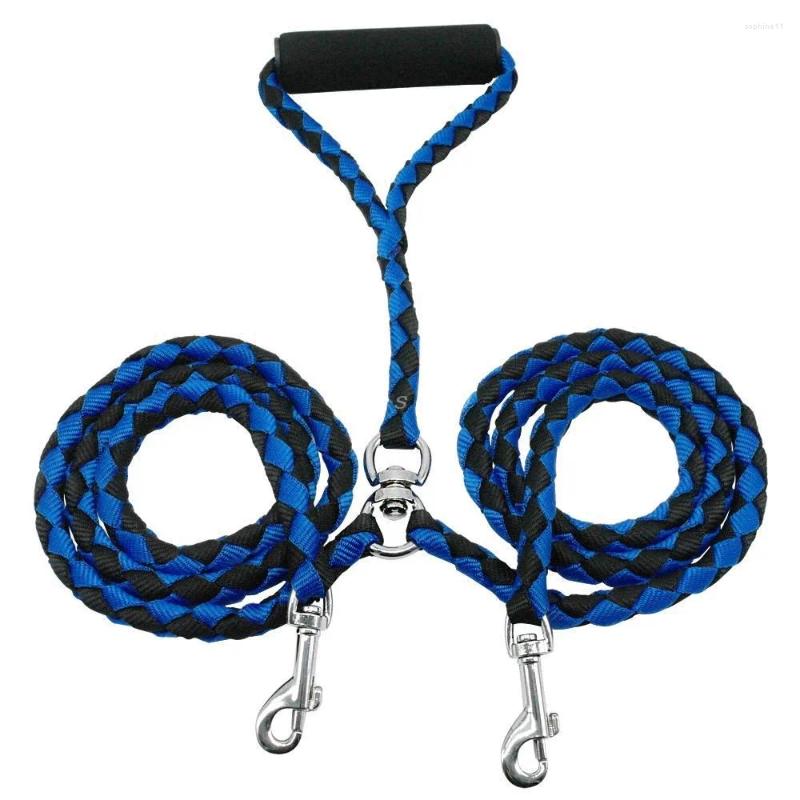 Update Dog Collars With Handle Double Twin Lead Safty Anti-Winding Leash Rope Walk Training Nylon Pet