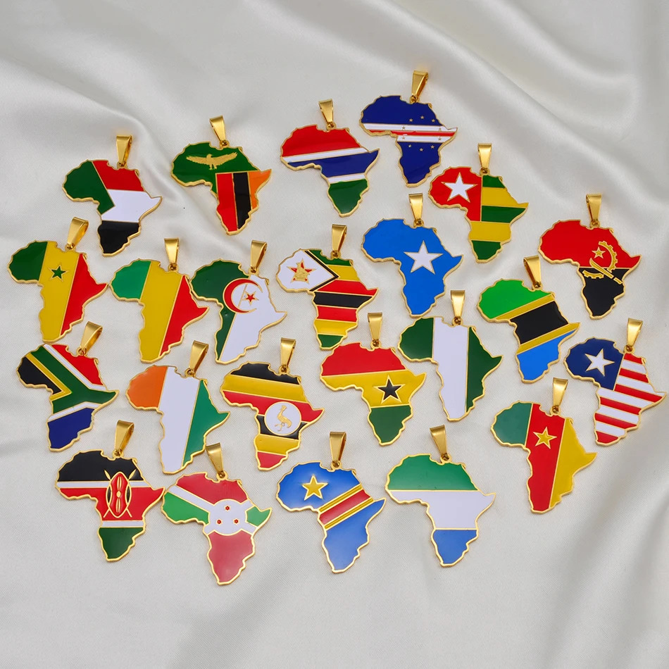 Anniyo 3.8CM Hip-hop Africa Map Pendant Necklace Jewelry Ghana Nigeria Congo Sudan Somalia Uganda Zimbabwe Zambia Liberia#207921 240601