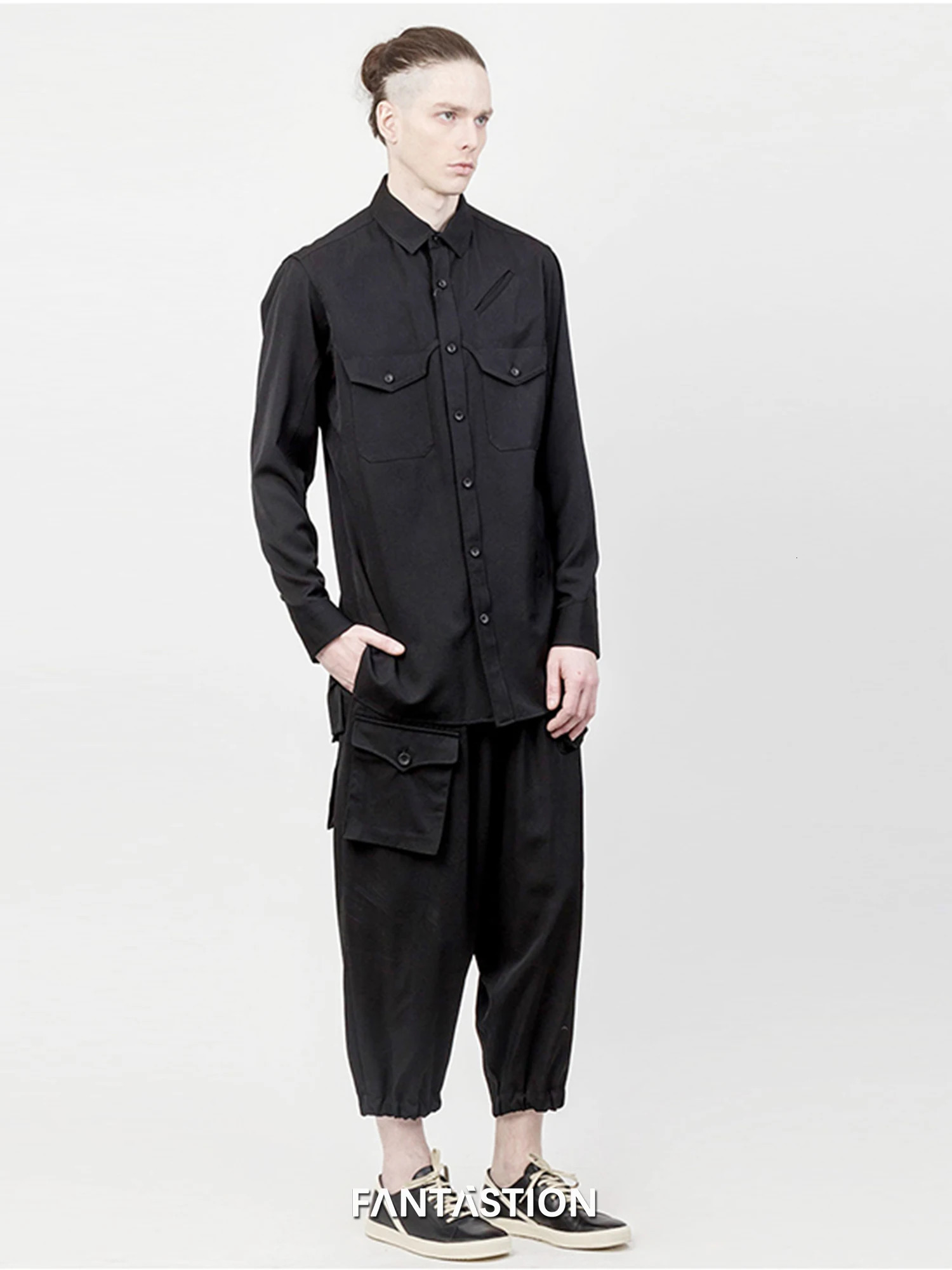 FANTASTION multiple pockets shirts Mens clothing Mens shirts korean clothes mens cotton shirts for men Male clothes 240530
