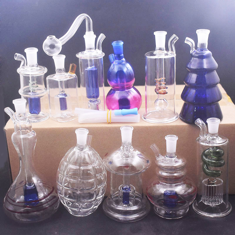 2pcs Bubbler Smoking Water Pipe Hookahs Inline Matrix Perc 30style 10mm Female Glass Oil Burner Bong with Male Oil Burner Pipe and Hose Portable for Travel