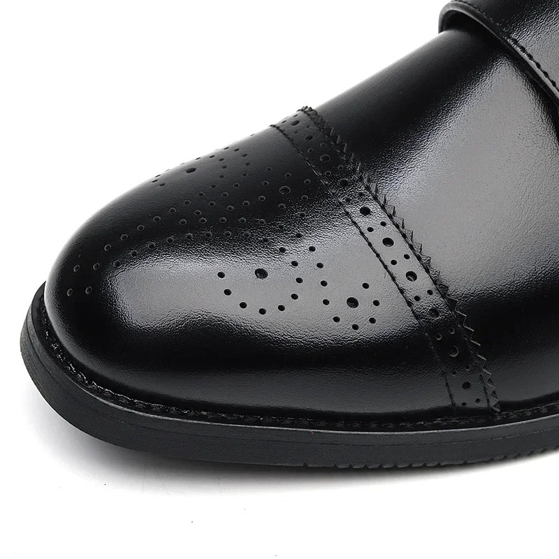 Mens British Business Dress Shoes Leather Formal Brogue Shoes Men Monks Shoes Double Buckle Oxfords Black Brown Wedding Shoes 240607