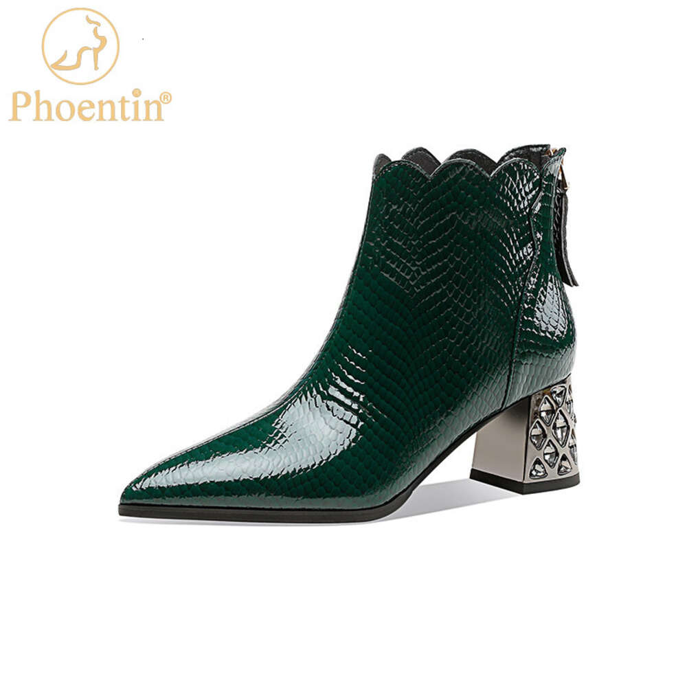 Phoentin Crystal High Heel Ankle For Women 2022 New Elegant Pointed Toe Autumn Winter Genuine Leather Short Boots Ft2021