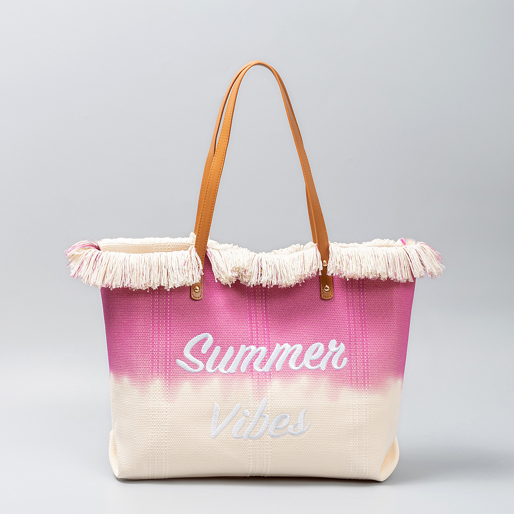 Embroidered tote leisure practical magnetic buckle handbag for seaside vacation underarm bag for women beach single shoulder canvas bag