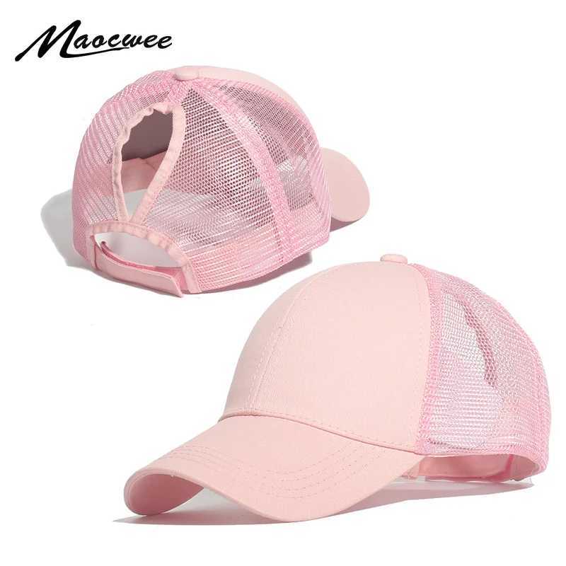 Ball Caps MAOCWEE Ponytail Baseball Cap Women Adjustable Messy Bun Caps Black Pink Hat Girls Casual Cotton Snapback Summer Mesh Hats