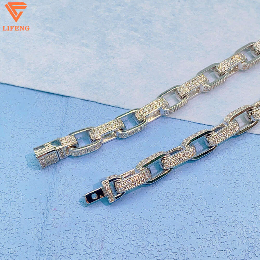 Custom Fashion Jewelry Iced Out Vvs Moissanite Hiphop Cuban Link Chain White Gold Plated 925 Silver Round Circle Chain Necklace