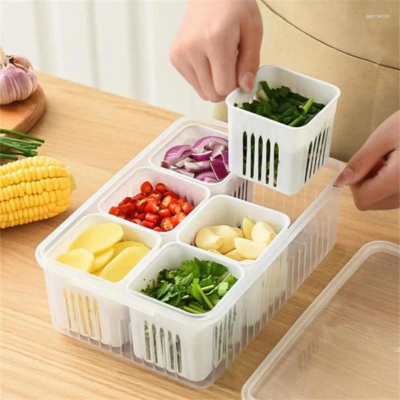 Storage Bottles Refrigerator Drain Fresh-Keeping Box Six Grids Kitchen Organizer Vegetable Fruit Preparation Ginger Garlic Onion