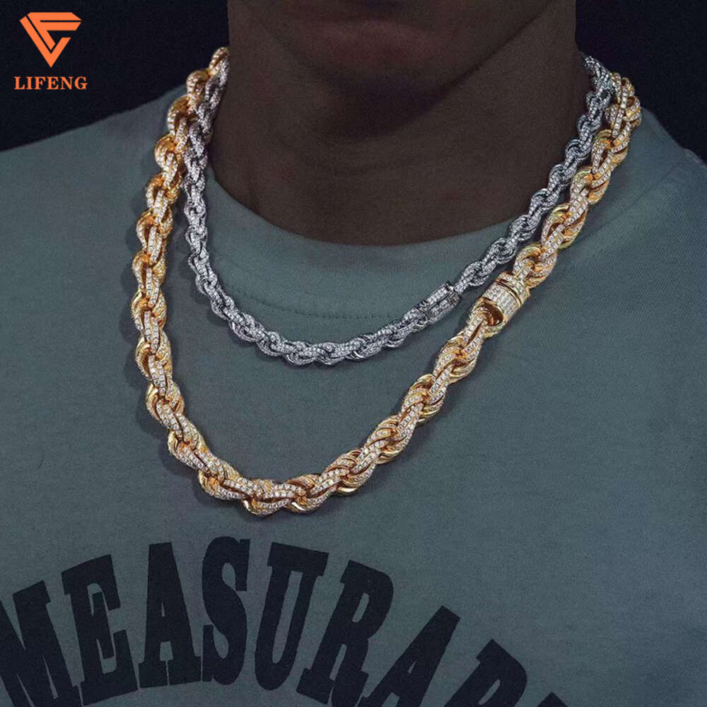 2023 New Arrival Fashion Jewelry Popular S925 High Quality Hand Setting Iced Out Vvs Moissanite Hiphop Rope Chain Mens Necklace