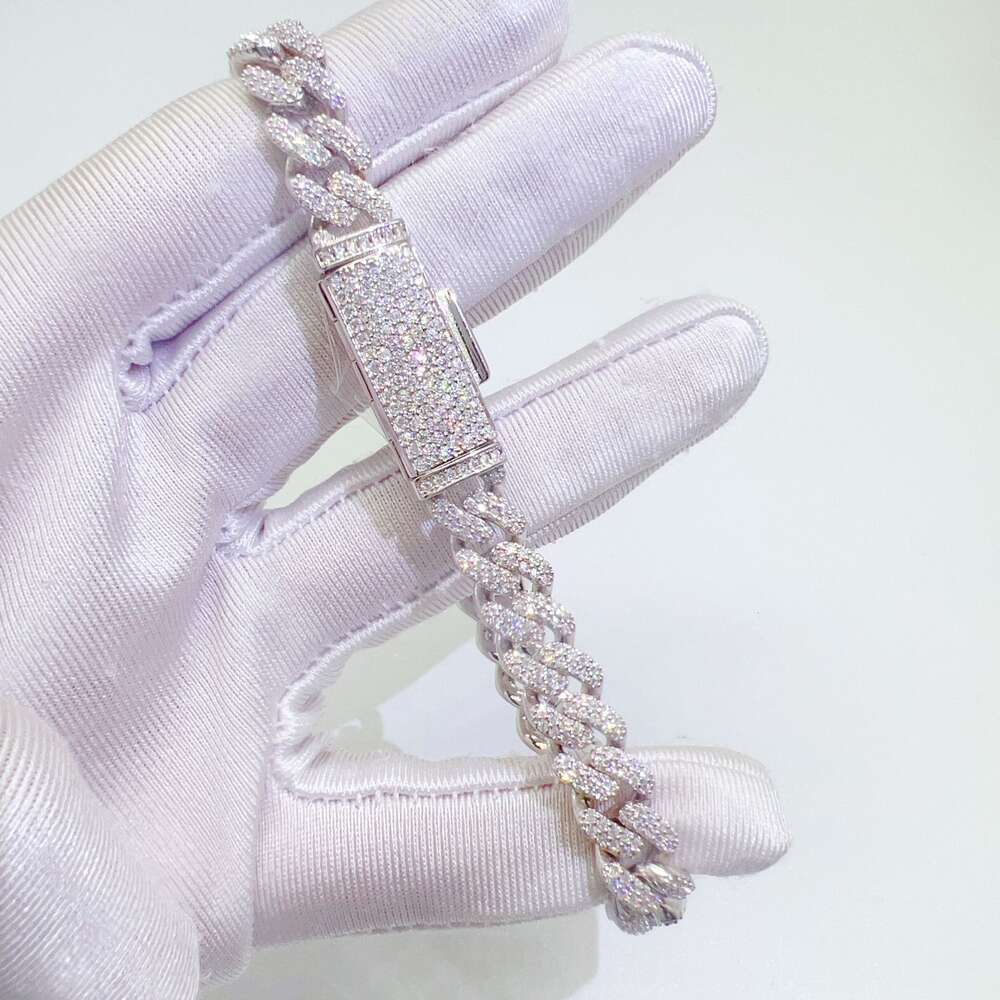 Moissanite necklace 20 years of experience in manufacturing Hip Hop 8mm Double Rowed Stone Necklace Sier moissanite Cubanlink Chain Necklace