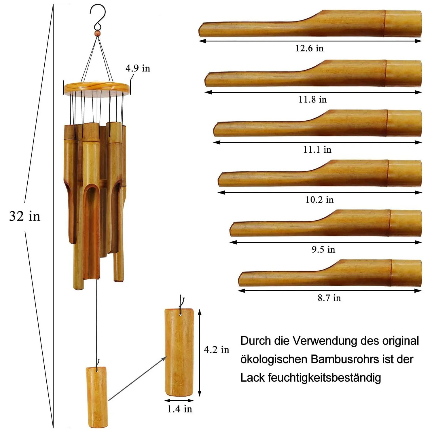 32 inch bamboo wind chimes outdoor wooden wind chimes with stunning deep tones suitable for gardens porch patio home or outdoor decoration 240530bj - view 7