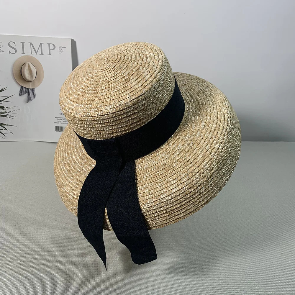 Womens summer big soft top hat straw hat with black and white ribbon lace tie m wide brim sun hat UV protection beach hat cap 240601