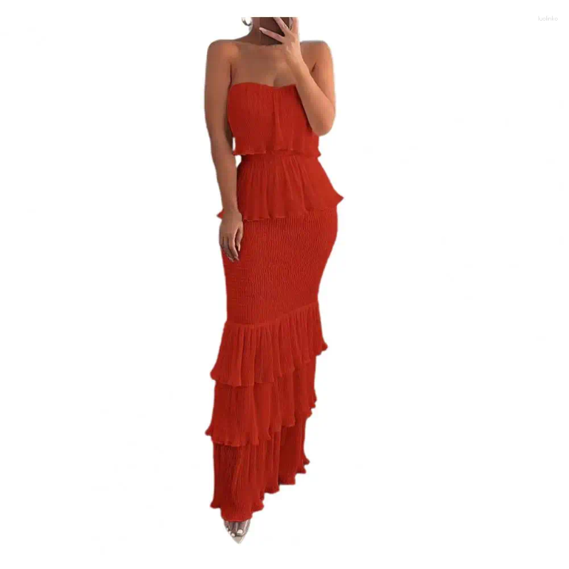 Casual Dresses Slim Fit Women Dress Party Elegant Off Shoulder Maxi Pleated Ruffle Backless For Cocktail Parties Banquets