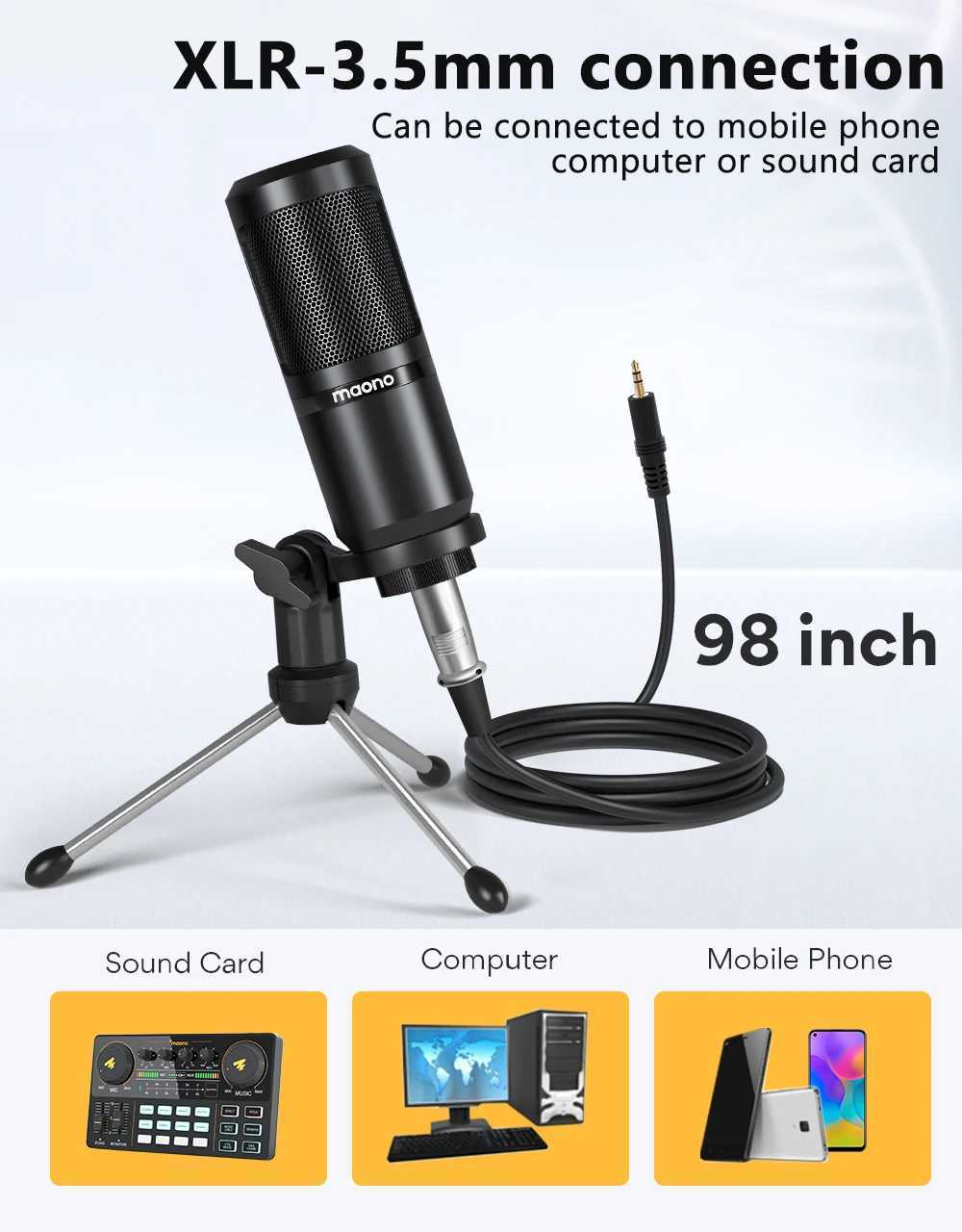 Microphones Maono PM360TR Condenser Microphone Podcast Microphone 3.5mm Mic for ComputerLaptopPhoneSound CardYouTubeGamingRecording S246110
