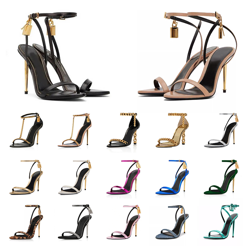 Designer High Heels Sandals Padlock Pointy Naked Women Genuine Leather Sandale Black Pink[code ：L]Pumps Slingback Sandal Dress Shoes