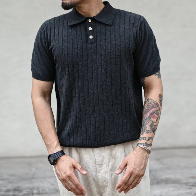 Sauce Zhan Polo Shirts for Man Tops Tees Summer Knit Short Sleeve Shirt Vintage Regular Fit 240601