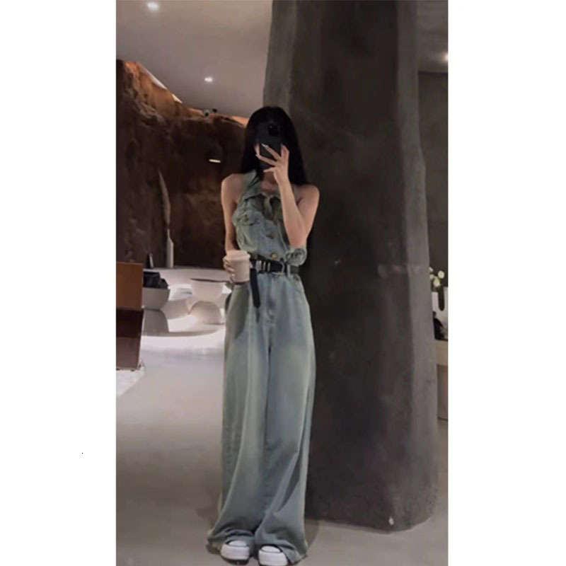 Temperament Sleeveless jumpsuit for womens clothing 2024 summer new high-end denim pants fashionable pants 230821