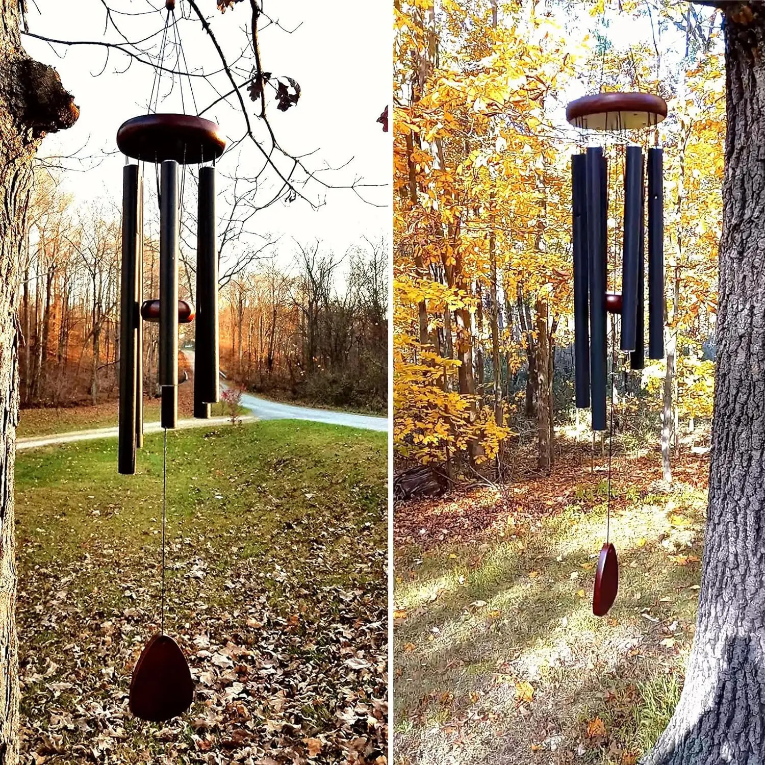 Large aluminum wind chime 37 inches creating a Zen atmosphere for outdoor garden courtyard decoration classic black suitable for living 240530bj