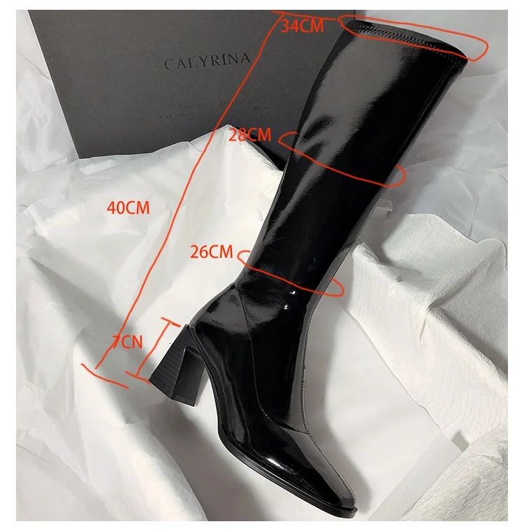 Designer Boot Luxury Boot Black Boot 7Cm Women Long Boots High Quality Leather Patent Leather Ladies Zip Knight Boots Fashion High Heel Knee-High Lady