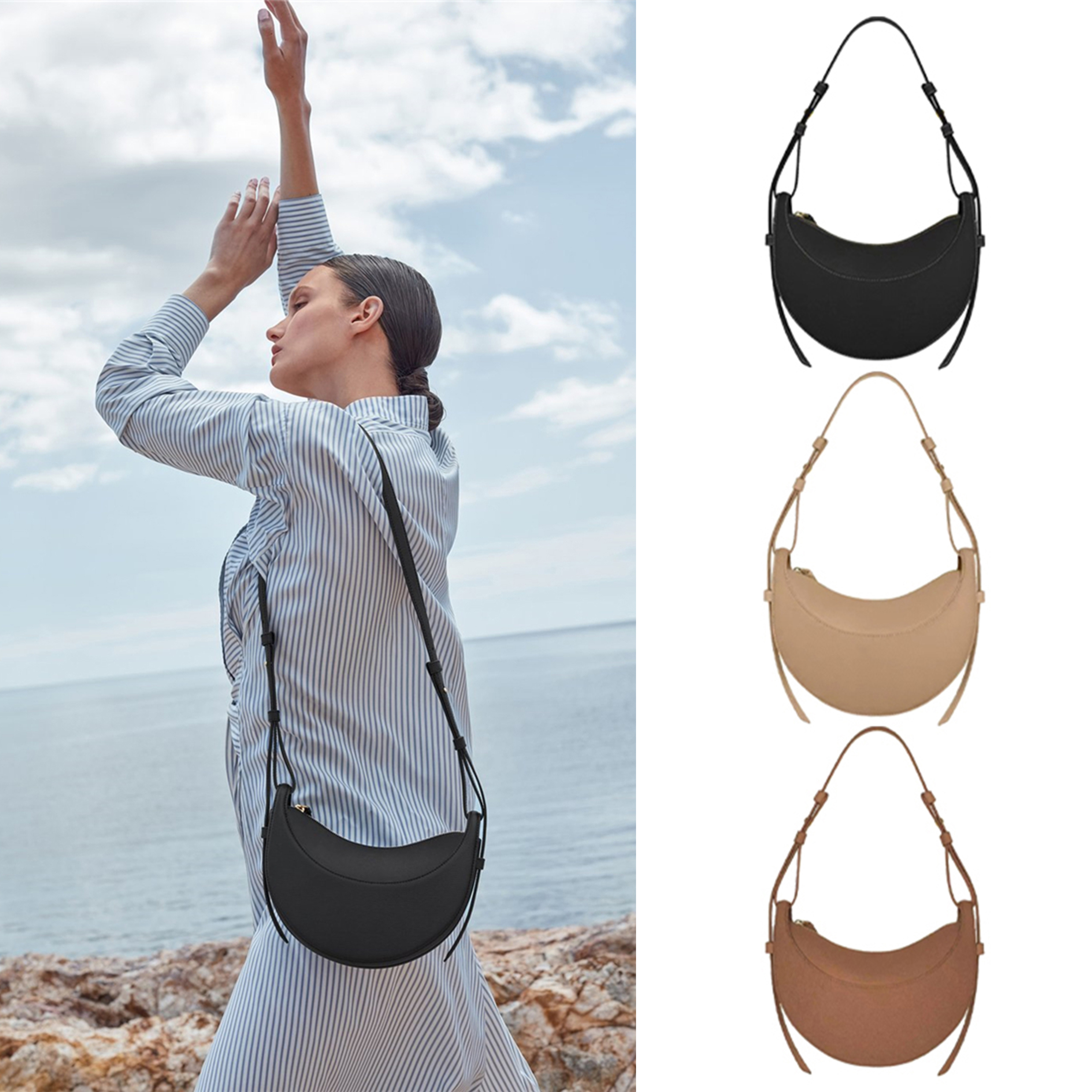 Tote Women's Fashion Cloud Handbag Cowhide Genuine Leather Crescent Bag