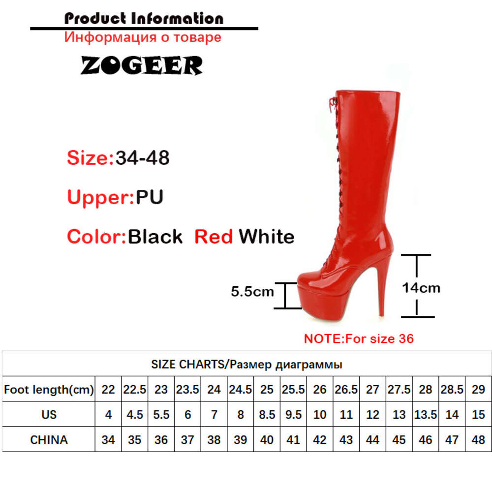 Red Knee Boots Women Platform Sexy High Heels Winter Shoe Lace-Up Black White Women's Long Boot Fetish Shoes Large Size 48