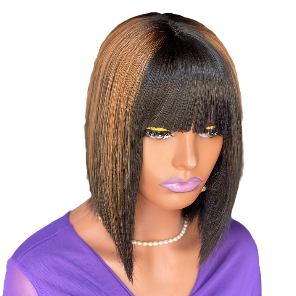 150% Density Ombre Bob Human Hair Lace Headband Glueless Wig Bone Straight Vietnam Hair 2X4 Ombre Brown Smooth Straight Wig