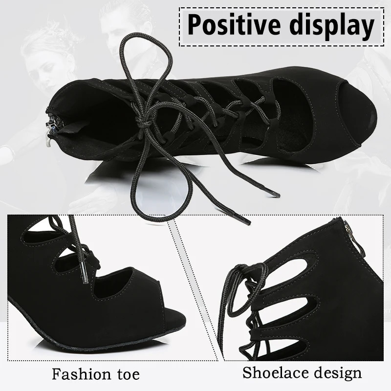 DKZSYIM Women Lace UP Latin Dance Shoes High Heels Ballroom Tango Dancing Boots Open Toes Soft Soles PartyCasual Dance Shoes 240607