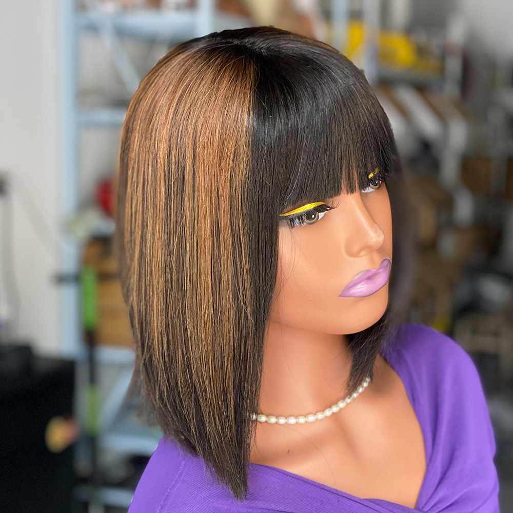 150% Density Ombre Bob Human Hair Lace Headband Glueless Wig Bone Straight Vietnam Hair 2X4 Ombre Brown Smooth Straight Wig