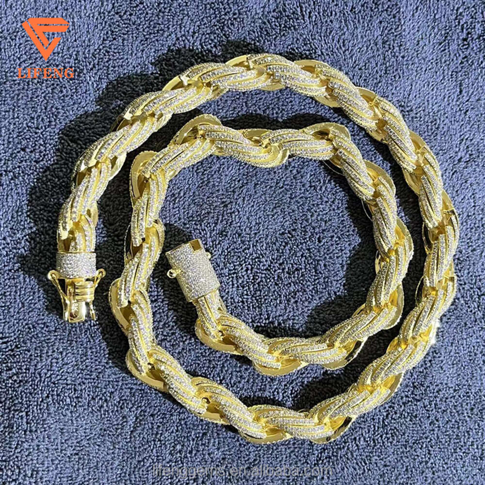 11mm Latest Version Hand Inlaid Moissanite Diamonds Round Hip-hop Style Fashion Gold Rope Chain and Cuban Link Chain