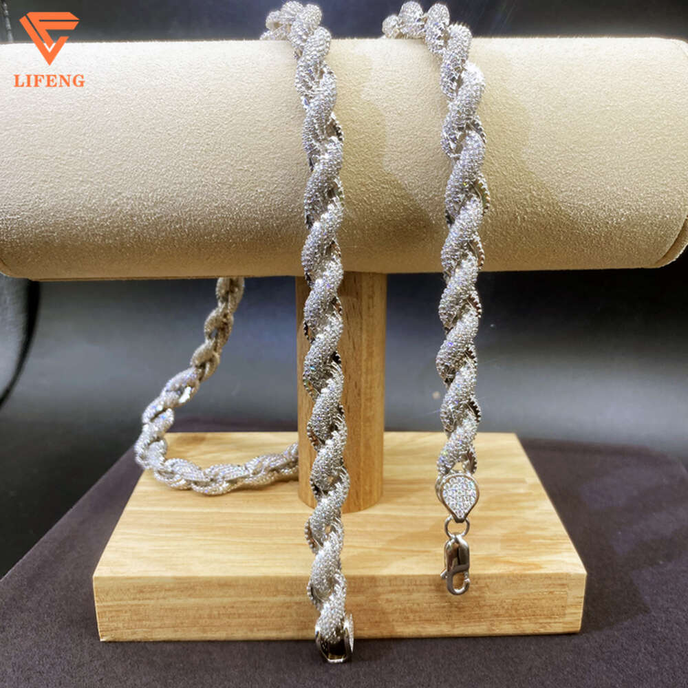 New Arrival Fashion Jewelry Popular White Gold Plated S925 Iced Out 8mm Vvs Moissanite Hip Hop Rope Chain Necklace for Men