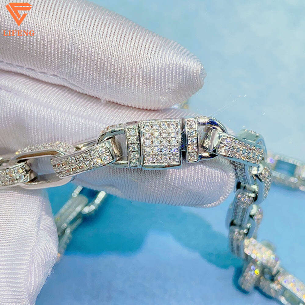 Custom Fashion Jewelry Iced Out Vvs Moissanite Hiphop Cuban Link Chain White Gold Plated 925 Silver Round Circle Chain Necklace