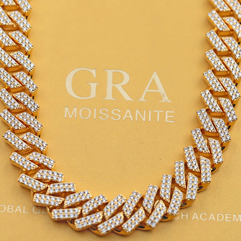 Wholesale 2rows 14mm Wide 925 Silver with Moissanite Diamond Hip Hop Cuban Link Chain for Mens Hiphop Necklace