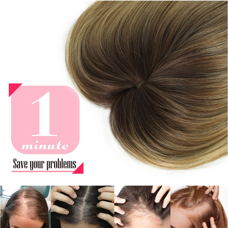 Synthetic Hair Wig Lets Naturally Breathable Ombre Color Curly Eight-character Bangs Brownish-black Color 18inch