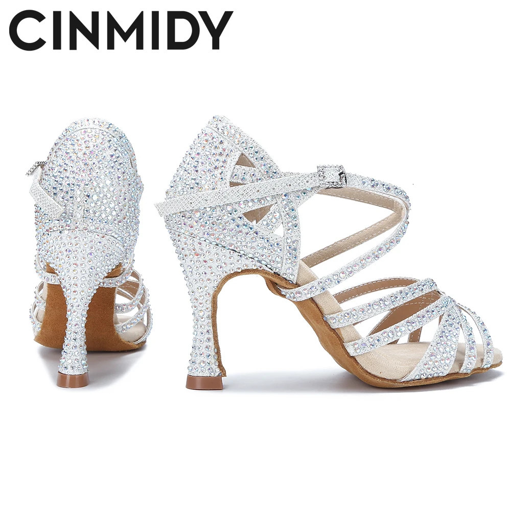 CINMIDY Satin Glitter Dance Shoes Women Rhinestone Latin Dance Shoes Ballroom Dance High Heels Party Shoes Women Wedding Shoes 240607